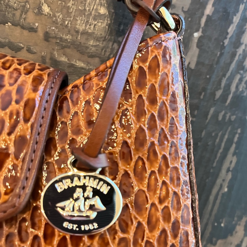 Brahmin Esme Nutmeg Janeway Snakeskin Embossed Shoulder Bag - Picture 12 of 16